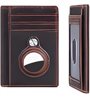 Dompet Kulit Tipis Ringkas untuk AirTag, Pemblokir RFID, Tempat Kartu Saku Depan, Dompet Mini untuk Perjalanan