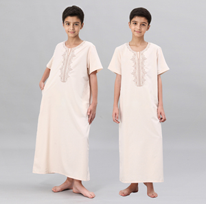 <b>Moroccan</b> Embroidered Men <b>Thobe</b> Round Neck Solid Short Sleeve Robe Casual Prayer Wedding Ramadan Wear - Product Image 1