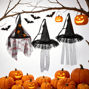 Sombrero <span class=keywords><strong>de</strong></span> <span class=keywords><strong>Bruja</strong></span> <span class=keywords><strong>de</strong></span> Halloween con Arañas Colgantes y Detalles Góticos para Fiestas, <span class=keywords><strong>Gorro</strong></span> <span class=keywords><strong>de</strong></span> <span class=keywords><strong>Bruja</strong></span> <span class=keywords><strong>de</strong></span> Tela con Volantes para Disfraces - Product Image 1