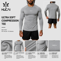 T-shirt de sport à manches longues pour homme, coupe ajustée, compression, ultra doux, viscose, extensible, couche de base pour l'entraînement