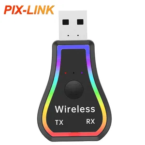 PIX-LINK อะแดปเตอร์บลูทูธไร้สายเครื่องส่งสัญญาณ 30M AUX ฟันสีฟ้า TX RX อะแดปเตอร์เครื่องเสียงรถยนต์พร้อมแสงโดยรอบ