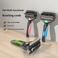 Brosses de toilettage pour animaux 3-en-1 multifonctionnelles en acier inoxydable avec manche, peigne écologique, couteau pliable et démêloir