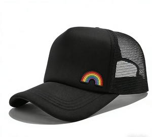 5 Panel Denim Mesh Trucker Hat Custom Logo 2D Embroidery <b>Rainbow</b> Fishing Outdoor Casual Cap - Product Image 2