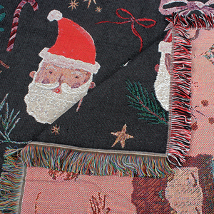 35% katun 65% poliester kustom Jacquard piknik anyaman lempar Natal karya seni kartun rumbai permadani empat musim selimut - Product Image 4