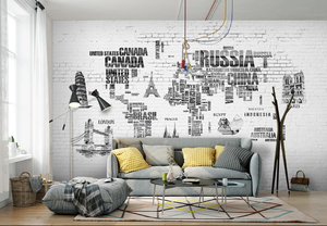 Mural Retro de ladrillo y punto de referencia para interiores culturales, papel tapiz impermeable con <span class=keywords><strong>mapa</strong></span> del <span class=keywords><strong>mundo</strong></span> Vintage, decoración <span class=keywords><strong>3D</strong></span> para el hogar - Product Image 6