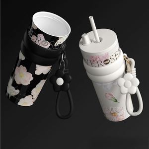 Vaso Térmico de Acero Inoxidable 316 con Diseño Floral, Ecológico, de Gran Capacidad (710 ml), Aislado por 12 Horas, con Pajita, para Mujer - Product Image 6