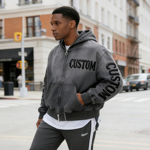 Sudadera con Capucha para Hombre, Estilo Urbano, 400 GSM, con Cierre, Lavado Ácido Degradado, Bordado 3D, Impresión Personalizada OEM - Product Image 3