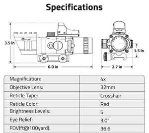 CVLIFE 4x32 Prisma Alcance 5 Niveles de Brillo Rojo Iluminado Retícula 2 Niveles de Brillo Red Dot Sight Combo Visores Accesorios - Product Image 6