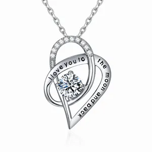 custom high quality luxury couples love pendants I love you jade moonstone ruby stainless steel necklaces for gifts