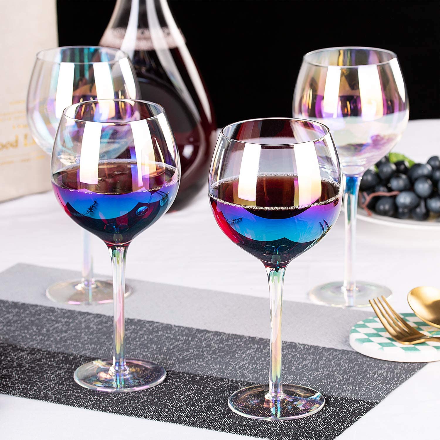 17 Ounce Iridescent Balloon Crystal Wine Glass,for Home Dinning, Bar and Party,Set of 4