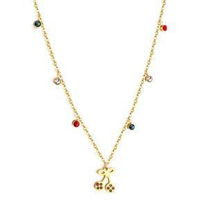 Collar Romántico con Colgante de Zirconia Colorida en Forma de Cereza, Joyería Delicada que No se Deslustra, Chapado en Oro de 18k, Cadena Hipoalergénica - Product Image 1