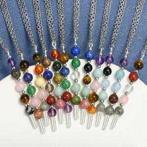 Collar con colgante de moda para mujer europea americana, cadena de acero inoxidable con cuentas de piedra nueva, sodalita, amatista, <span class=keywords><strong>Ojo</strong></span> de Tigre 12 - Product Image 2