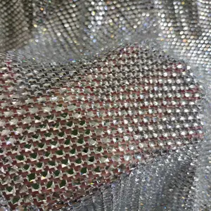 Luxury white net fabric with square big stones rhinestones hot drill elastic crystals cloth for dress