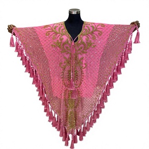 Pink Embroidered Dupatta Tassels High Neck Long Sleeve Floor Length Slim Fit Beaded Polyester <b>Abaya</b> for Women Party <b>Wedding</b> Wear - Product Image 1