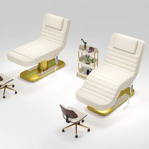 Luxury Gold Metal Base Foot Control Salon Facial Spa Bed Modern 3 Motors Adjustable Massage Table Electric Lash Bed Set - Product Image 4