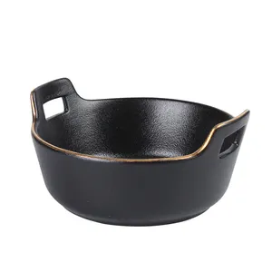 批发定制标志独特黑色磨砂烤碗沙拉碗海鲜多里亚上菜烤锅