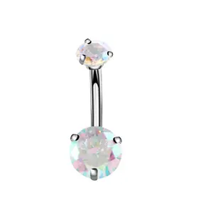 Stainless Steel Gold Petal Crystal Zircon Surgical Steel Heart Drop Real Piercing Heart Wholesale Navel Piercing Accessories /