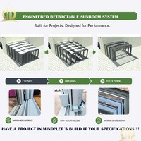 Véranda moderne en alliage d'aluminium à toit incliné, double vitrage trempé Low-E, rétractable, installation facile, utilisation extérieure pour villa