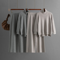 Ensemble Pull et Pantalon Long sur Mesure 2 Pièces pour Femme, Col Roulé Tricoté, Tenue d'Hiver