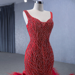 Robes de soirée en tulle rouge plissé à bretelles fines pour soirée élégante, robe de mariée ornée de perles de cristal pour femmes noires Rsm231143 - Product Image 2