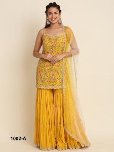 Nouveau déjeuner fausse georgette avec broderie séquence travail Sharara Salwar costume pour les femmes de fournisseur indien - Product Image 6