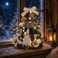 Meistverkaufter Desktop-Weihnachtsbaum-Ornament Weihnachtsdekoration Pyramide Beflockt 40cm LED Umweltfreundlich Wiederverwendbar