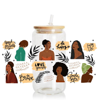 Autocollants de transfert imperméables pour gobelets, motif Black Girl Magic UV, inspirant pour femmes noires, pour gobelets Libbey de 16 oz