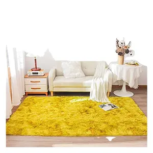 蓬松区域地毯柔软卧室房间扎染黄色地毯蓬松客厅豪华光伏地毯和地毯地板定制地毯