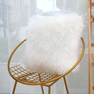 Faux Fur Throw <b>Pillow</b> Square White Plush Cushion Cover For Sofa Bedside Decorative Pillowcase - Product Image 1