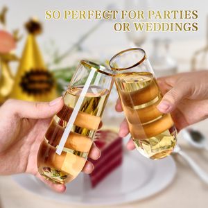 Flûte <span class=keywords><strong>à</strong></span> <span class=keywords><strong>champagne</strong></span> en plastique sans pied de 9 oz avec logo personnalisé et bord doré pour événements et mariages - Product Image 6