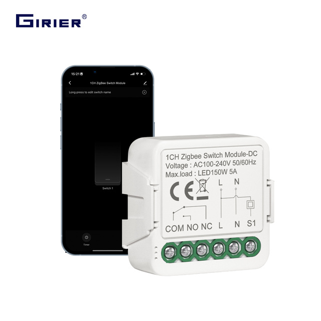 GIRIER Tuya DC 12/24V AC 100-240V Smart ZigBee Switch Module Dry Contact 5A Universal Breaker Relay