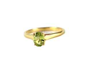 Natural <b>Green</b> Peridot 5x7mm Oval Cut Classic Bezel Setting Solid 14k Yellow Gold Birthstone <b>Ring</b> - Product Image 1