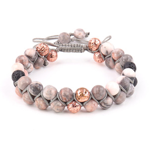 Bracelet populaire anti-anxiété en perles de zèbre rose naturel de 8 mm, cristal de pin blanc, pierre <span class=keywords><strong>d</strong></span>'empereur, bracelet coloré aux huiles essentielles - Product Image 4