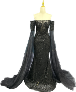 Robe de mariée longue en dentelle à manches longues Robe de mariée élégante Robe de mariée mariée nouvelle robe de mariée noire - Product Image 1