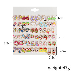 Ensemble de 30 paires de boucles d'oreilles colorées en forme d'animaux de dessin animé, en alliage de Zinc, cadeau pour femmes et filles, bijoux à la mode E1641-1 - Product Image 4