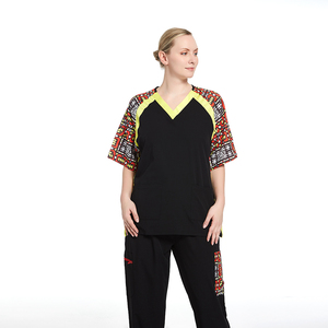 Conjunto de Uniforme Médico con Estampado Tribal Africano para Mujer |   Uniforme Médico Elástico para Clínica Estética, Consultorio Pediátrico, Hospital Veterinario - Product Image 4