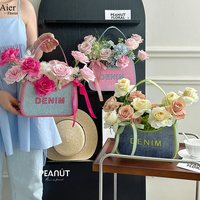 Sac à main floral de luxe moderne et écologique Aierflorist, nouveau design pour la Saint-Valentin, motif denim gaufré, laminage mat