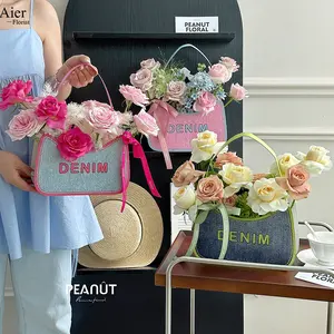 Aierflorist New Valentine's Day Denim pattern packaging floral Bag Creative Flower gift handbag