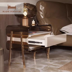 Mới thông minh da Tempered Glass sạc không dây đầu giường bên Bảng đồ nội thất phòng ngủ Bàn Cạnh Giường ngủ với Trạm Sạc - Product Image 3