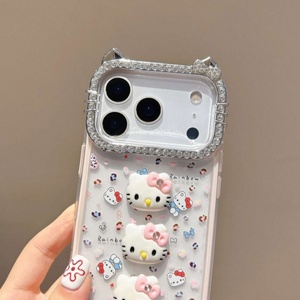 Fashion transparent cat ear diamond <b>camera</b> frame KT cute 3D <b>cartoon</b> phone case clear cover for iPhone 13 14 15 16 17Air - Product Image 4