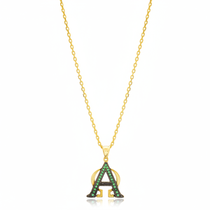 <b>Emerald</b> Stone Letter Design Wholesale Handmade 925 Silver Sterling Fashion and Elegant Necklace - Product Image 2