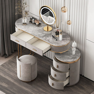 Meuble de toilette moderne gris rose avec tiroir, meuble de chambre à coucher bleu, table de maquillage de luxe avec miroir LED - Product Image 2