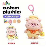 Porte-clés en peluche cochon rose mignon de 10 cm, personnalisé et brodé sur mesure, en tissu doux avec rembourrage en coton PP, mini animal en peluche