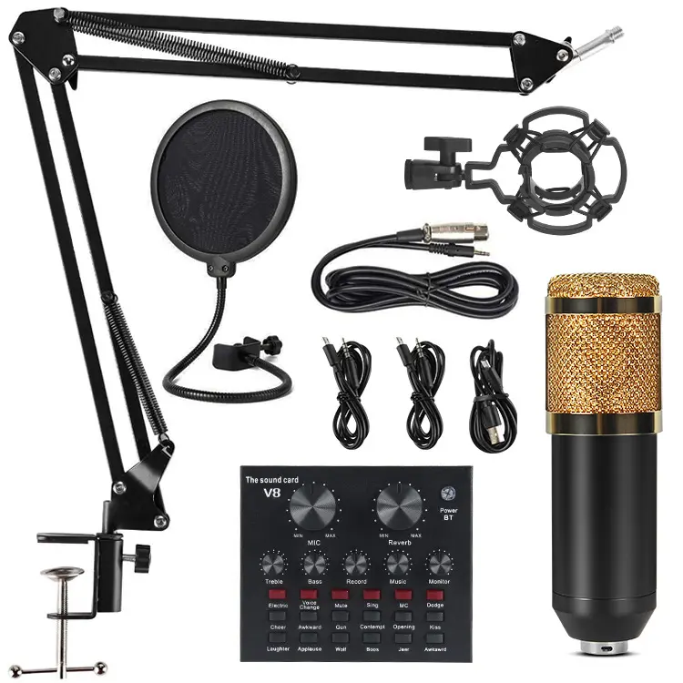 Vlog Live Gamer Microfono Condensador V8 Sound Card Bm800 Condenser Studio Recording Microphone Podcast Gaming BM 800 Mic Set
