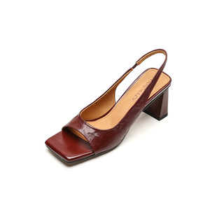 <span class=keywords><strong>Sandales</strong></span> classiques pour femmes à bride unique, talon carré, en <span class=keywords><strong>cuir</strong></span> véritable, semelle en caoutchouc antidérapante, logo personnalisé - Product Image 1