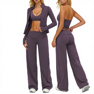 Completo Sportivo da Donna con Pantaloni a Zampa ad Asciugatura Rapida, Giacca a Maniche Lunghe per Attività all'Aperto, Set Yoga - Product Image 2