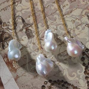 Collier de perles baroques en argent sterling S925, chaîne perlée, perles d'eau douce baroques cultivées de 13-14 mm, pendentifs pour femmes - Product Image 1