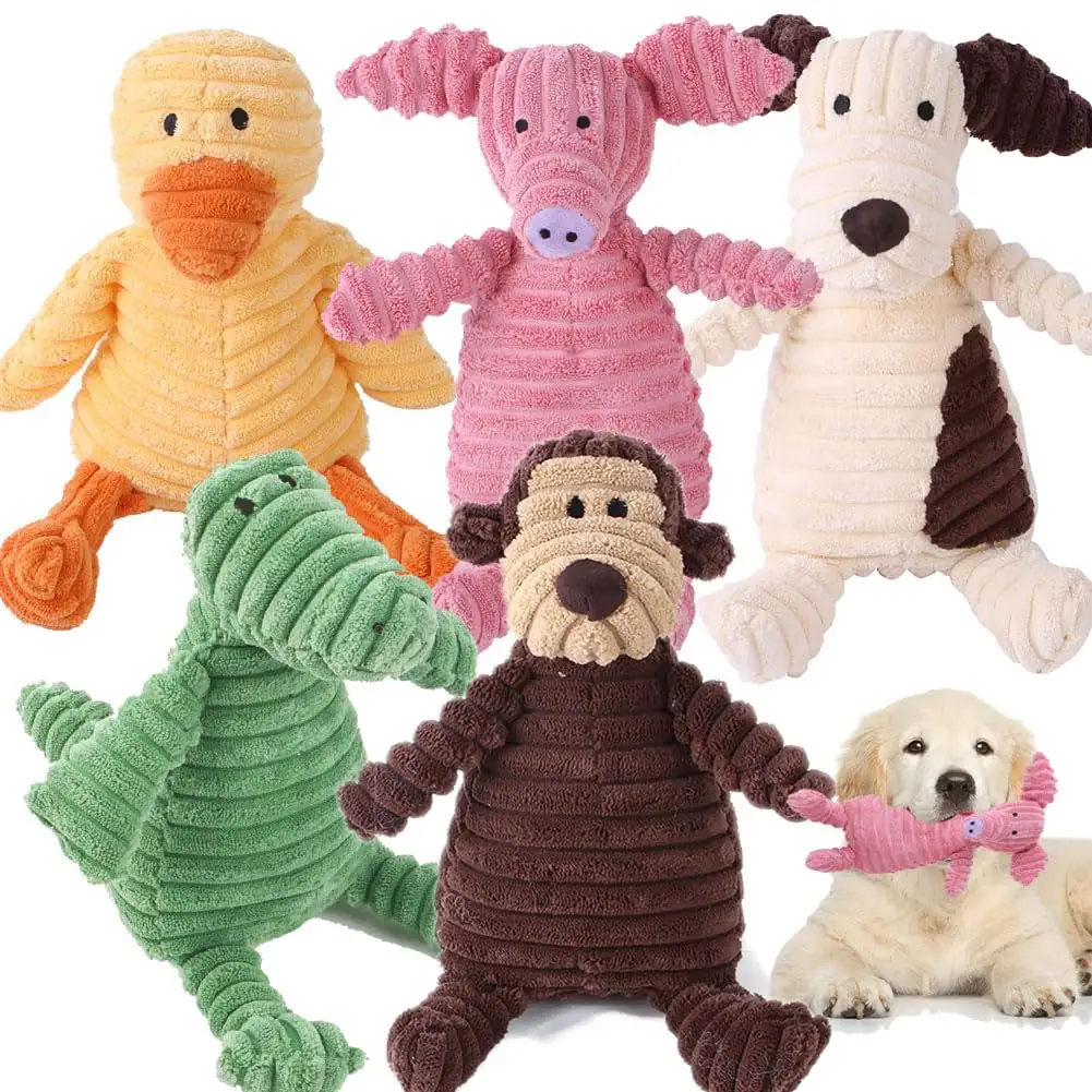 Berbagai macam anjing melengking mainan corduroy bundel mengunyah hewan peliharaan Mutt mainan dengan fitur melengking untuk anak anjing