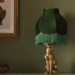 Leopard Animal Retro Table Lamp Resin Home Decorative night lamps lighting with green velvet fabric lampshade CE/UL LED bulb