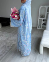 Ensemble de vêtements pour femmes musulmanes traditionnelles fabriqués sur mesure, robe abaya élégante en polyester avec broderie florale texturée en 3D